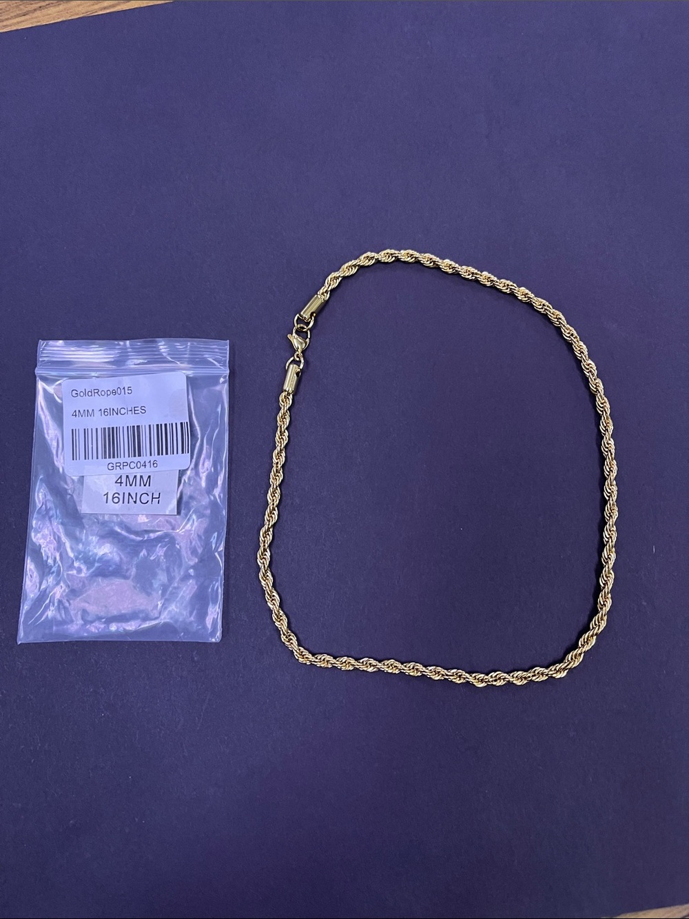 Gold Rope Chain Necklace - 16 Inch - Picture 2 of 2